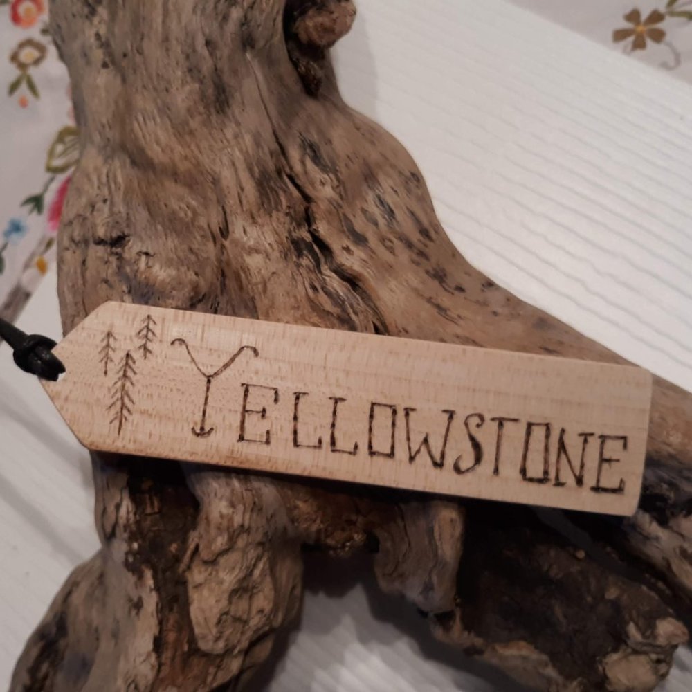 Wood Burned Yellowstone Handmade Bookmark Leather Chord